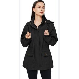 WenVen Women's Plus Size Jacket Lightweight Long Sleeve Utility Anorak Coat Blac